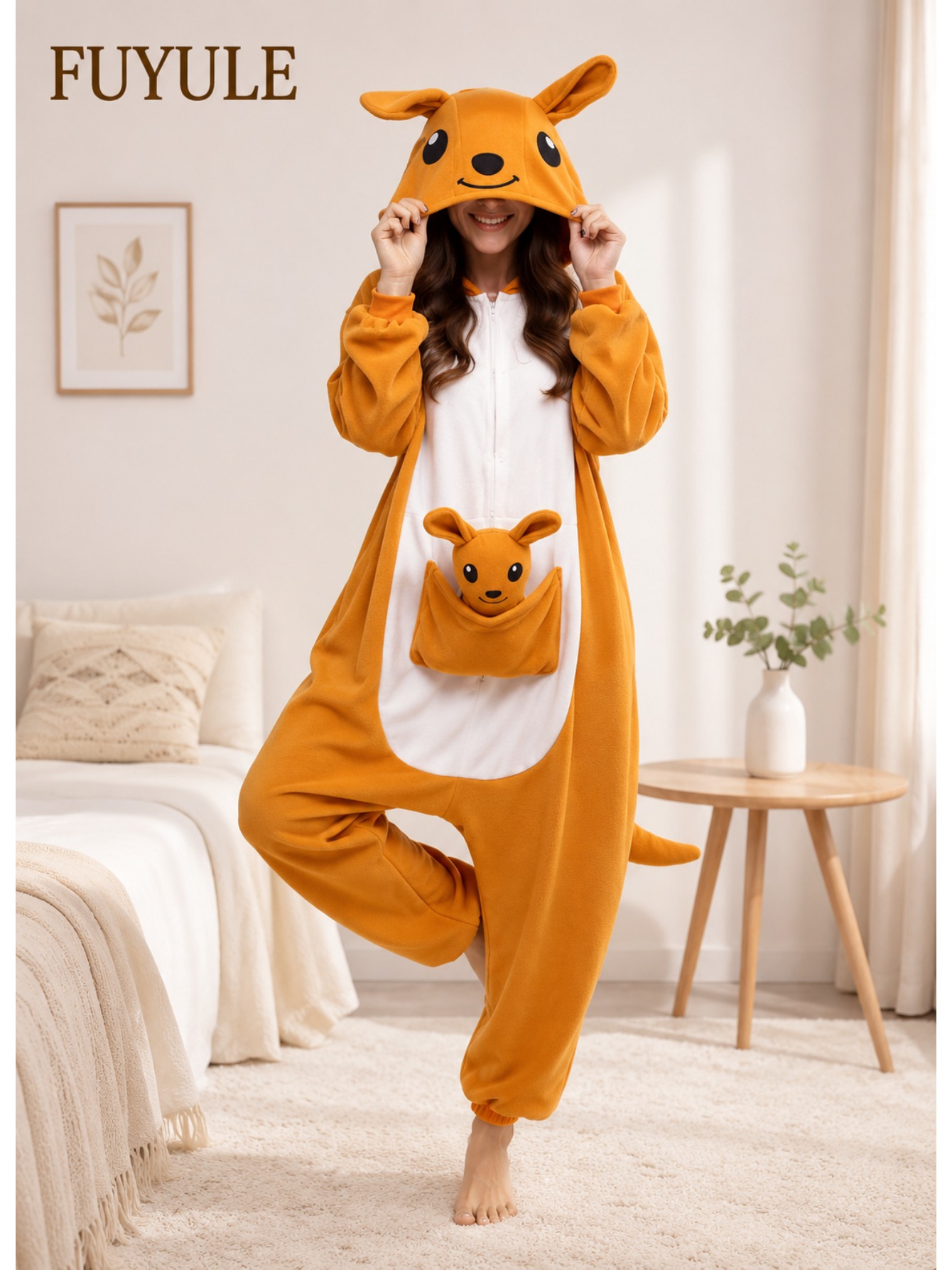 Adult Cartoon Kangaroo One-piece Pajamas, Fun Costume